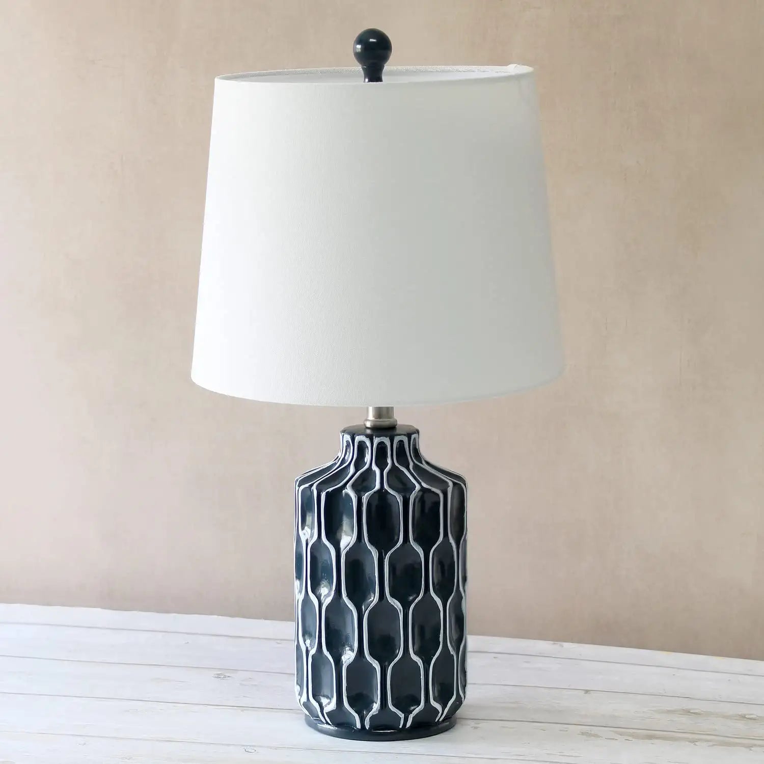 Lalia Home Contemporary Moroccan Table Lamp with Fabric White Shade - Blue