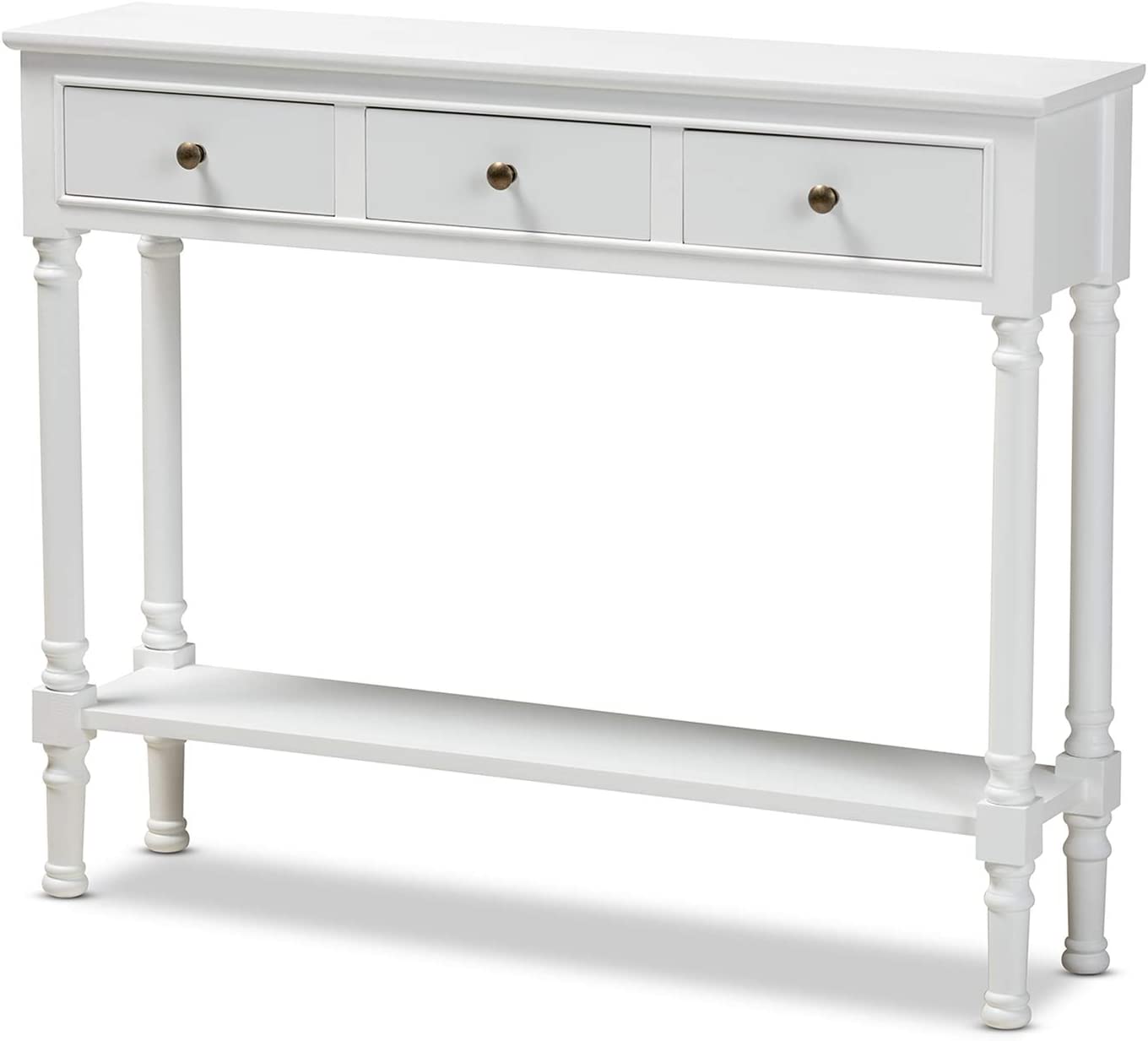 Baxton Studio Calvin Classic and Traditional French Farmhouse White Finished Wood 3-Drawer Entryway Console Table