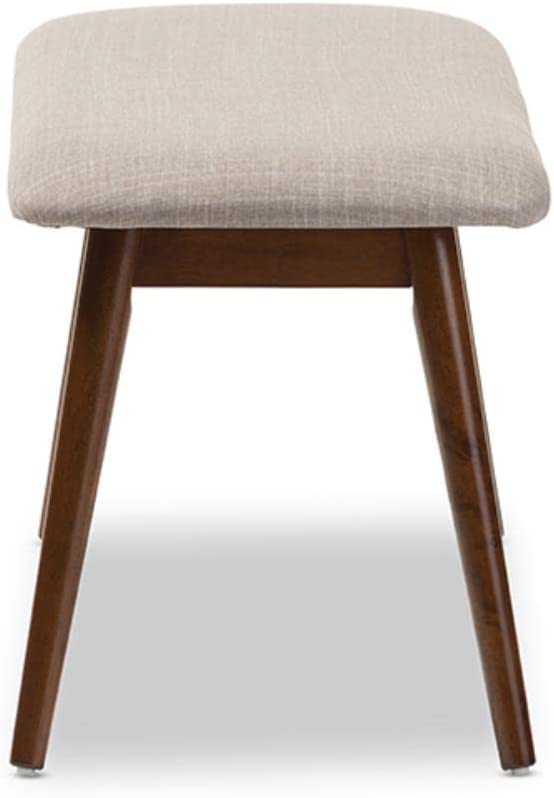 Baxton Studio Flora Mid-Century Modern Light Grey Fabric and OakMedium Brown Finishing Wood Dining Bench