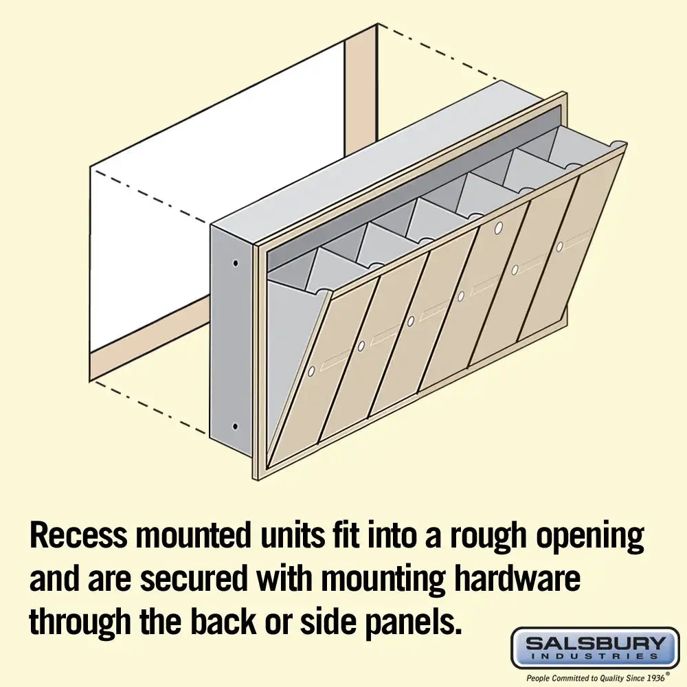 Salsbury Industries 3506SRU Recessed Mounted Vertical Mailbox for use with USPS Lock, 6 Doors, Sandstone