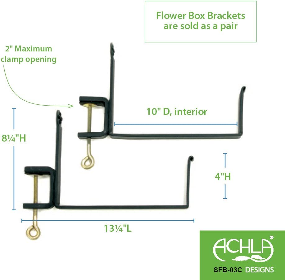 Achla Designs SFB-03C, 10 inch Railing clamp Window Flower Box Brackets, Black