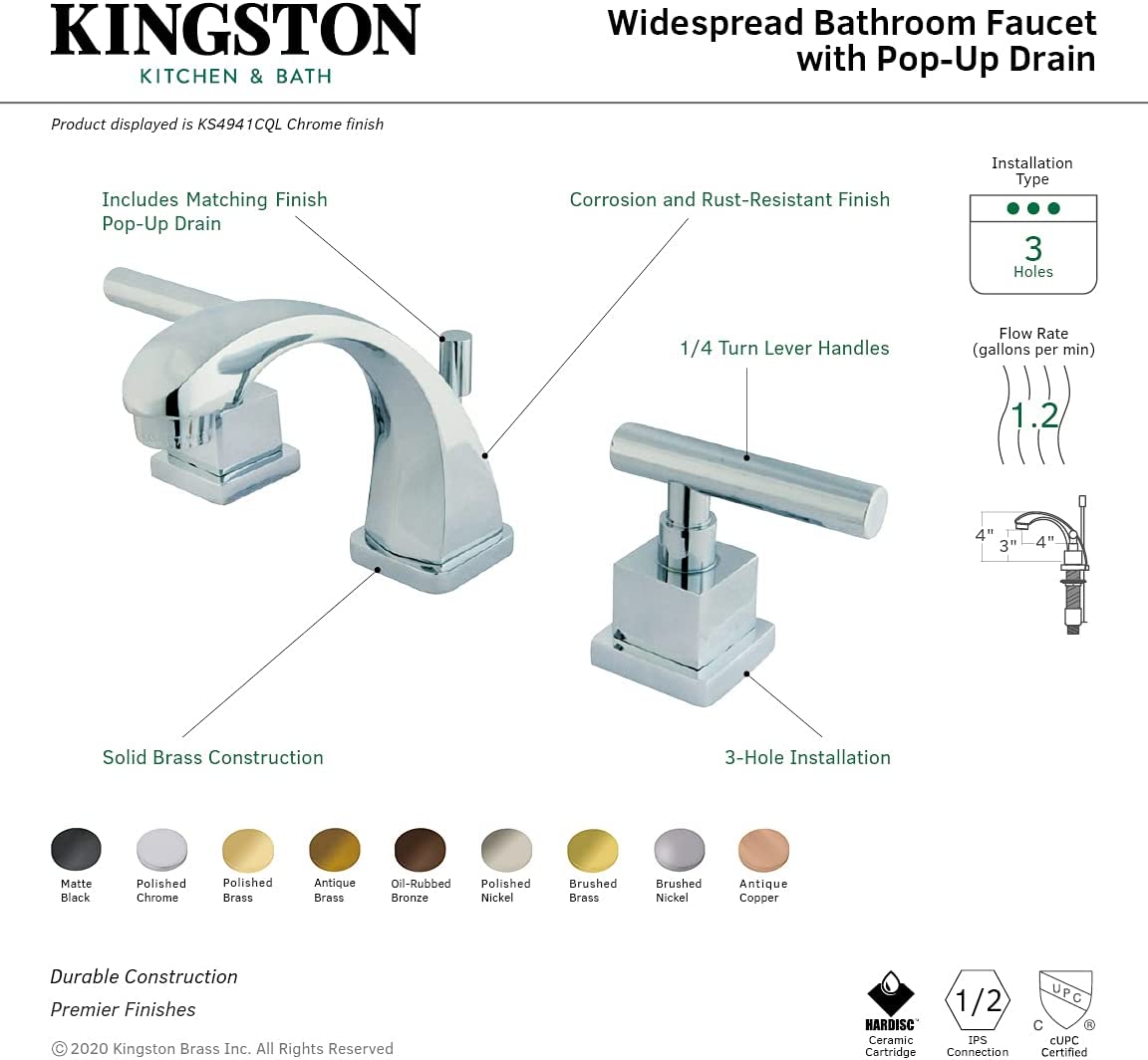 Kingston Brass KS4943CQL Claremont 8&#34; Widespread Bathroom Faucet, Antique Brass