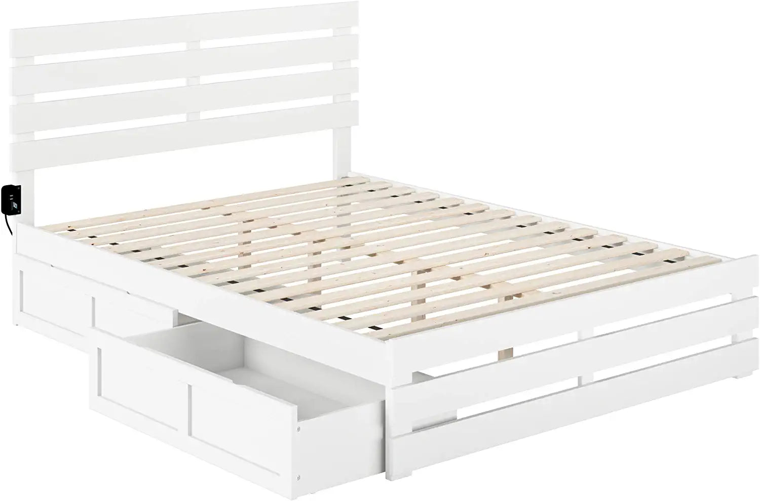 AFI Oxford Bed with Footboard and USB Turbo Charger with 2 Extra Long Drawers, Queen, White