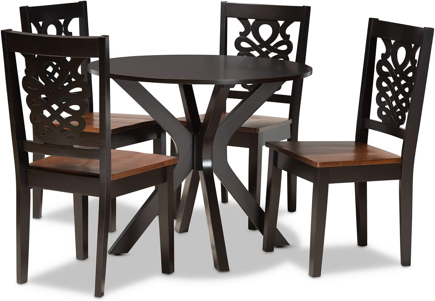 Baxton Studio Liese Modern and Contemporary Transitional Two-Tone Dark Brown and Walnut Brown Finished Wood 5-Piece Dining Set