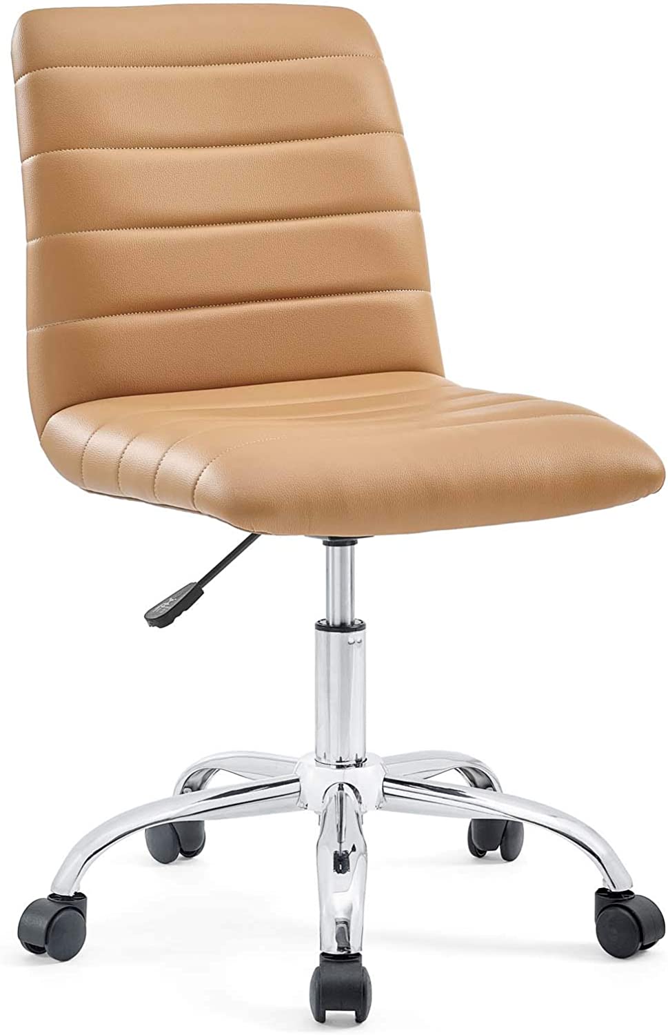 Modway Ripple Ribbed Armless Mid Back Swivel Computer Desk Office Chair In Tan