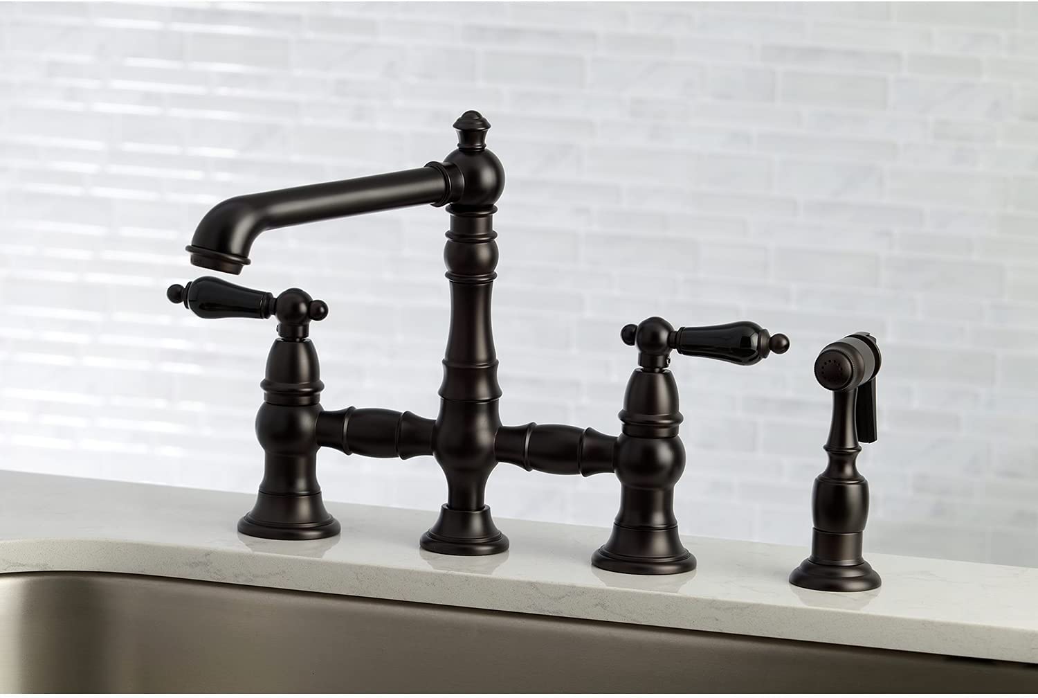 Kingston Brass KS7275PKLBS Duchess Bridge Kitchen Faucet, Oil Rubbed Bronze