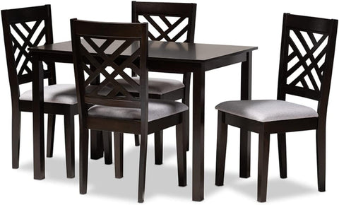 Baxton Studio Caron Modern and Contemporary Gray Fabric Upholstered Espresso Brown Finished Wood 5-Piece Dining Set
