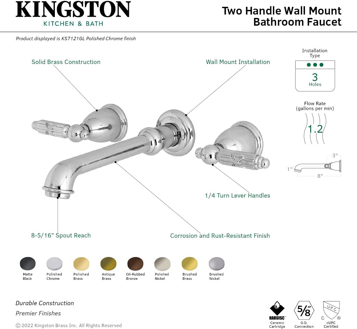 Kingston Brass KS7123GL 8-Inch Center Wall Mount Bathroom Faucet, Antique Brass