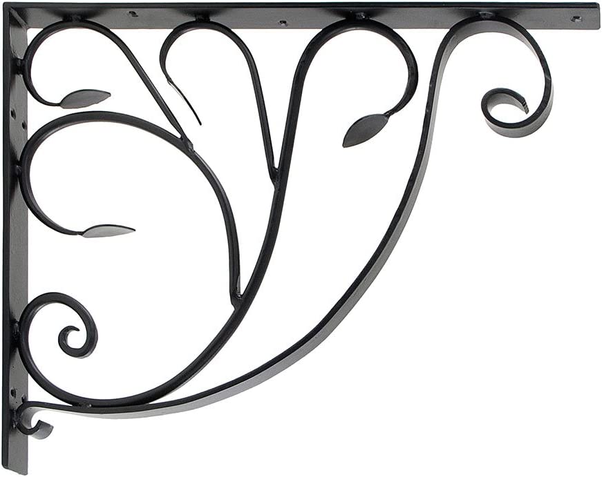 Achla Designs B-10 Leafy Leaf Mail Box Decorative Wrought Iron Mailbox Shelf Bracket, Black