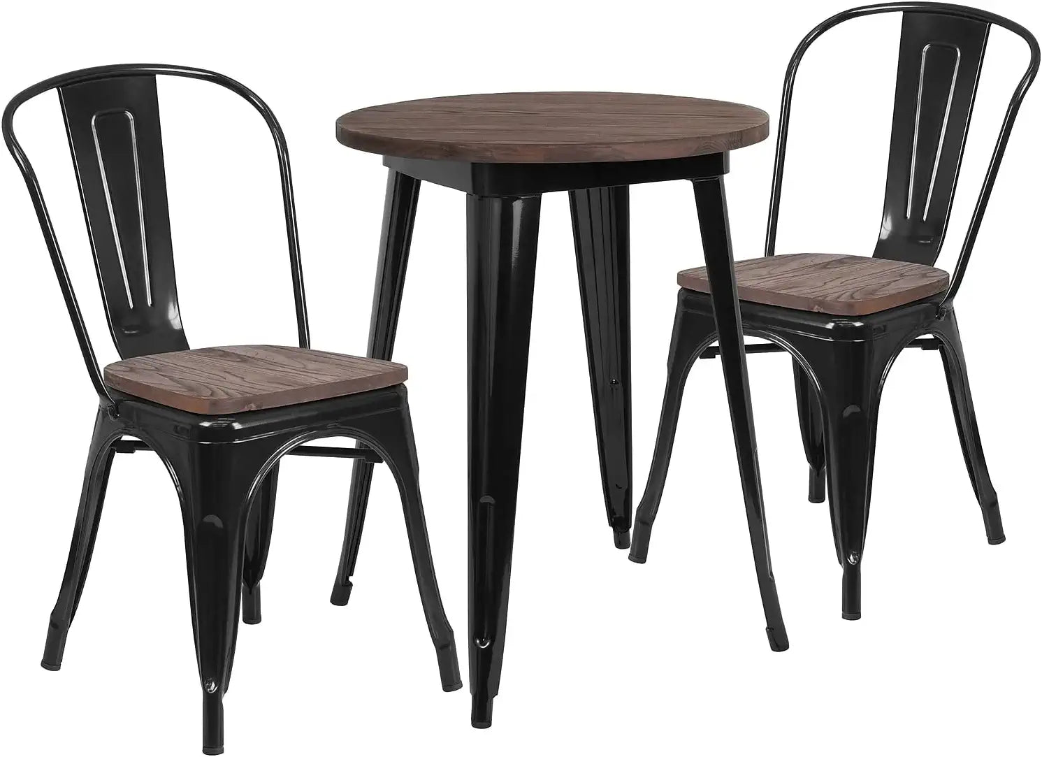 Flash Furniture 24RD Metal Table Set Chair, Black, Walnut, Wood Grain