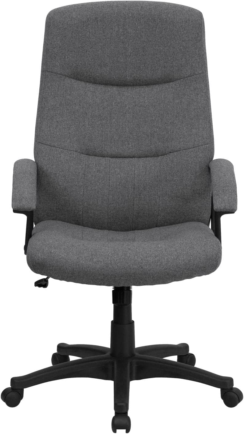 Flash Furniture High Back Gray Fabric Executive Swivel Office Chair with Two Line Horizontal Stitch Back and Arms
