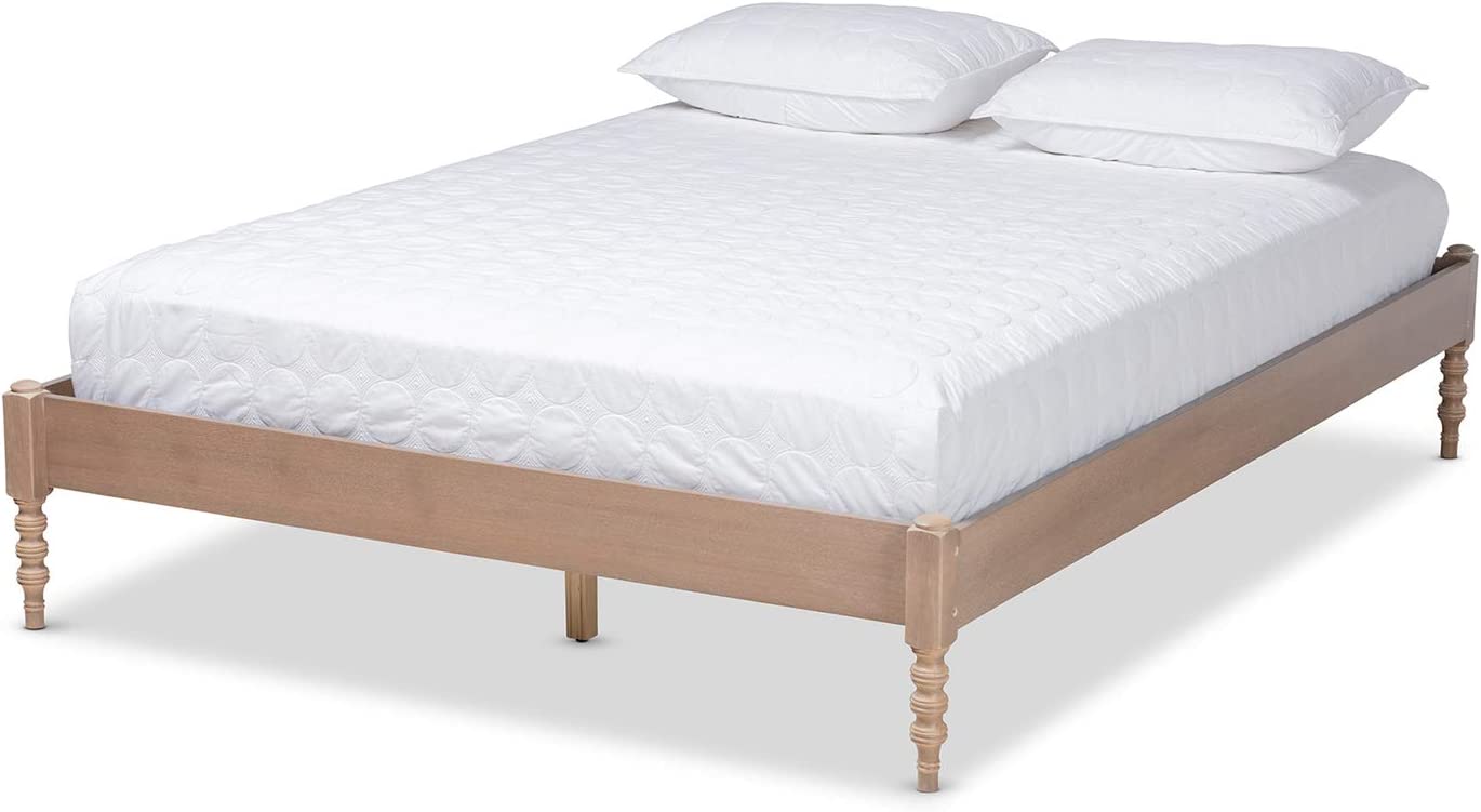 Baxton Studio Cielle French Bohemian Antique Oak Finished Wood King Size Platform Bed Frame