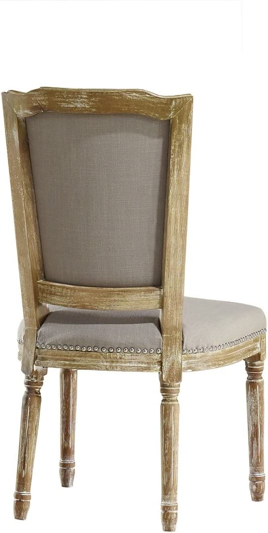 Baxton Studio Estelle Shabby Chic Rustic French Country Cottage Weathered Oak Linen Button Tufted Upholstered Dining Chair, Medium, Beige