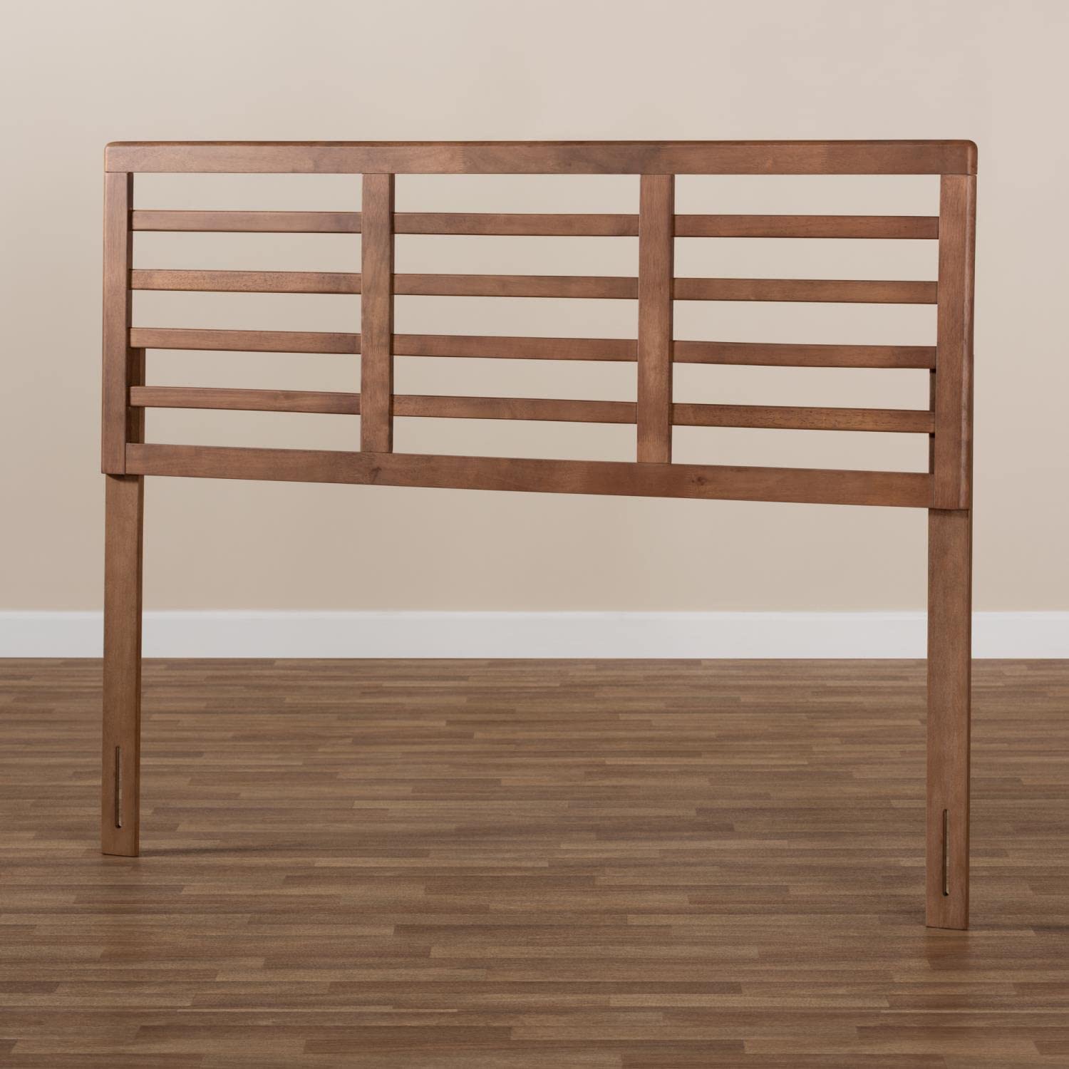 Baxton Studio Salome Mid-Century Modern Walnut Brown Finished Wood King Size Open Slat Headboard