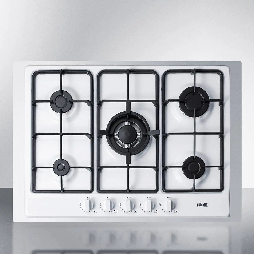 Summit GC5271WTK399 399 Gas Cooktop with 5 Sealed Burners Wok Ring Continuous Cast Iron Grates in White