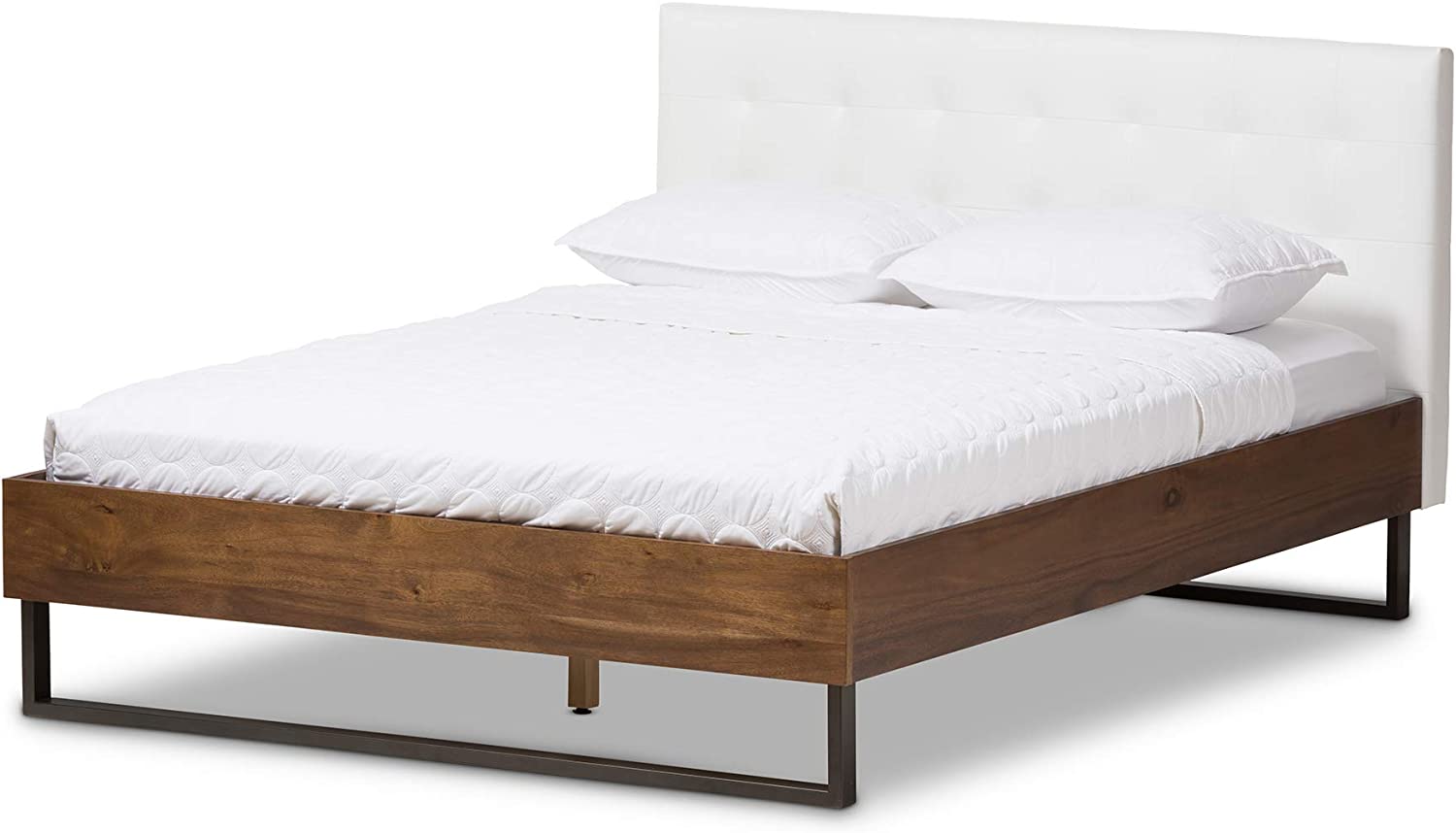 Baxton Studio Mitchell Faux Leather Queen Platform Bed in White