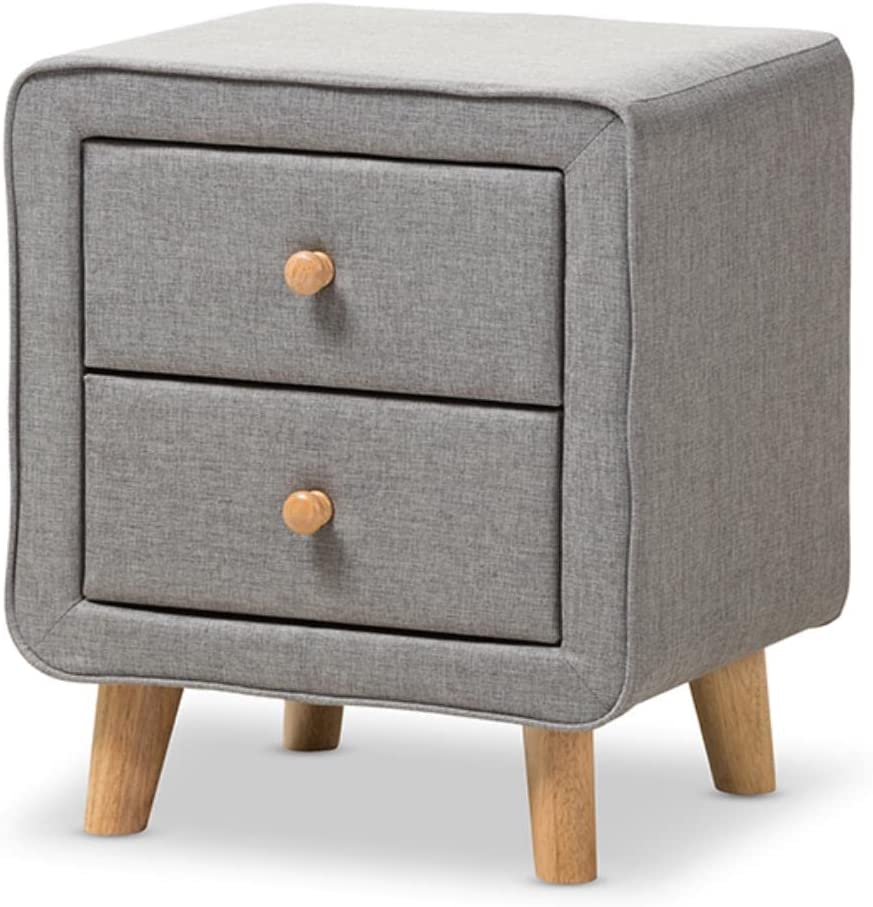 Baxton Studio Jonesy Mid-Century Grey Fabric Upholstered 2-Drawer Nightstand