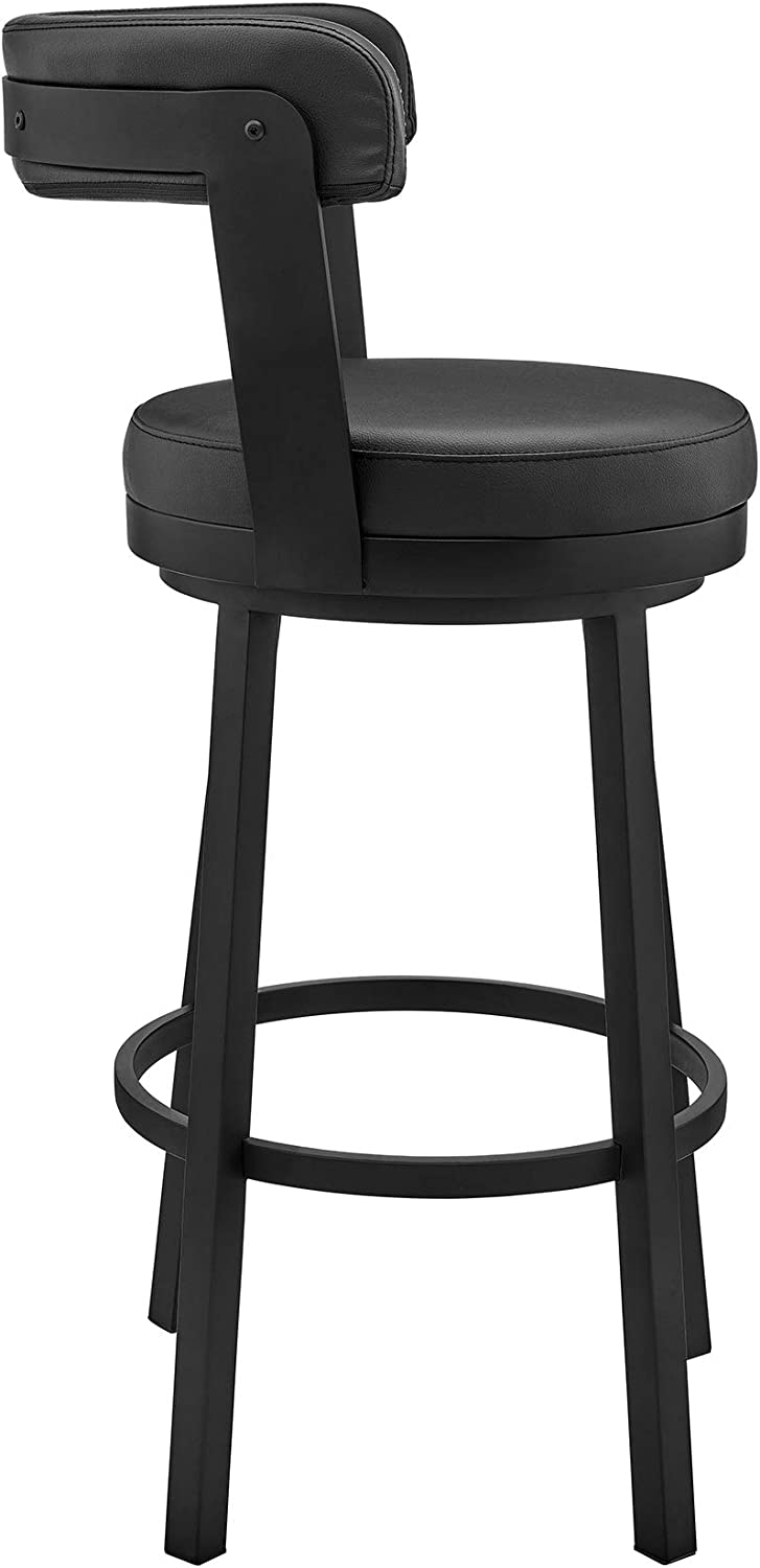 Kobe 30&#34; Bar Height Swivel Bar Stool in Black Finish and Black Faux Leather