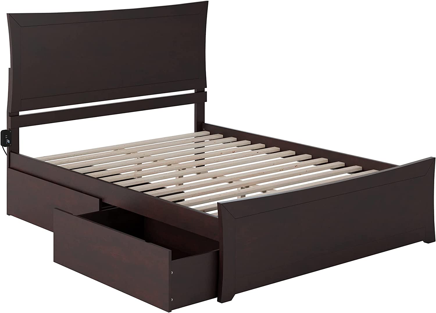 Metro Queen Platform Bed with Matching Footboard and Turbo Charger with Urban Bed Drawers in Espresso