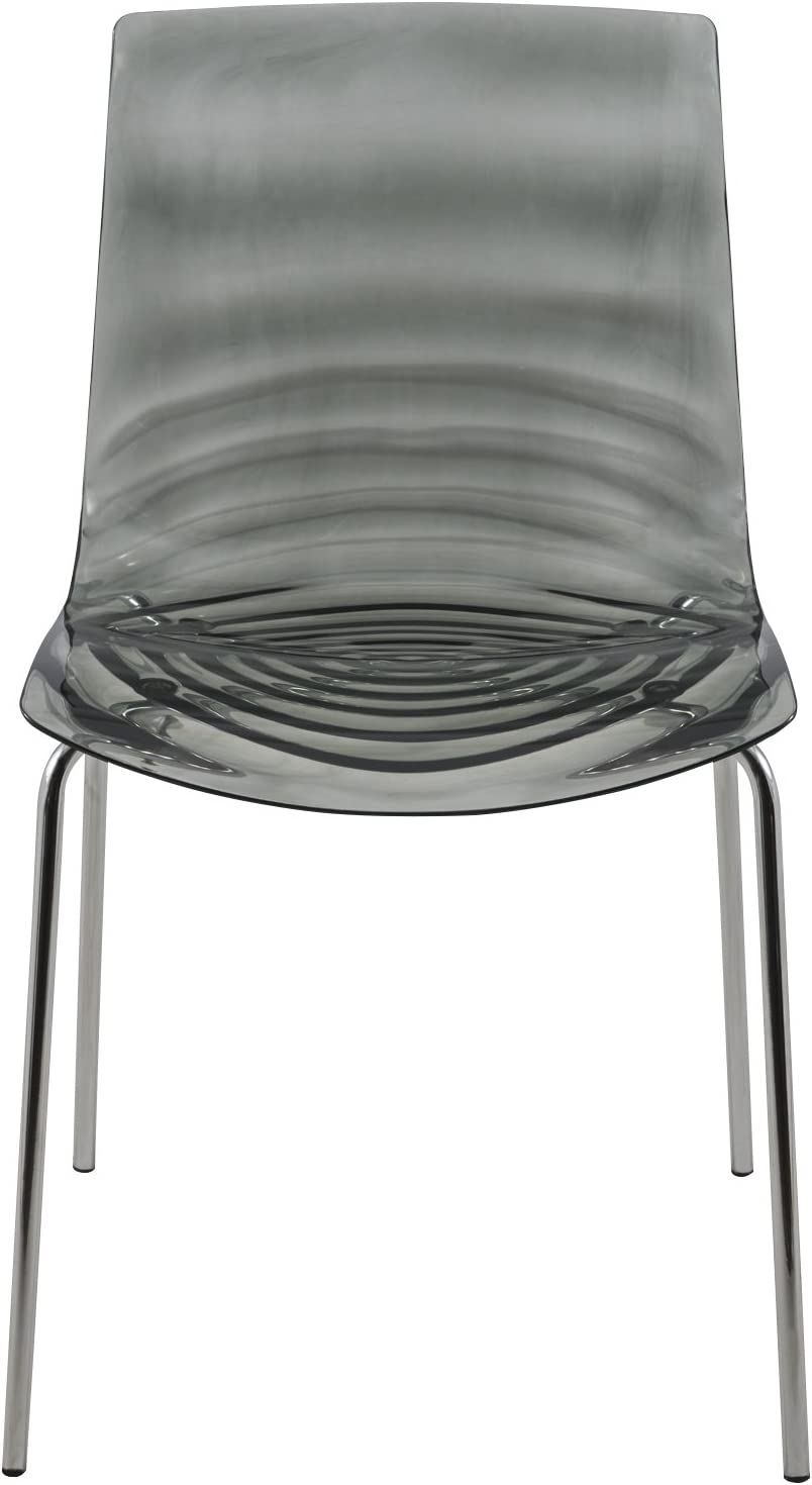 LeisureMod Astor Water Ripple Design Modern Lucite Dining Side Chair with Metal Legs, Transparent Black