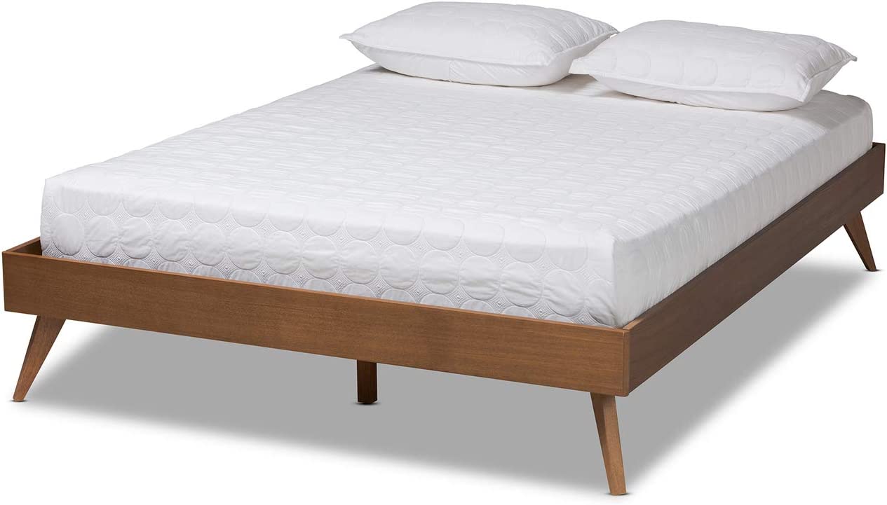 Baxton Studio Lissette Mid-Century Modern Walnut Brown Finished Wood Queen Size Platform Bed Frame