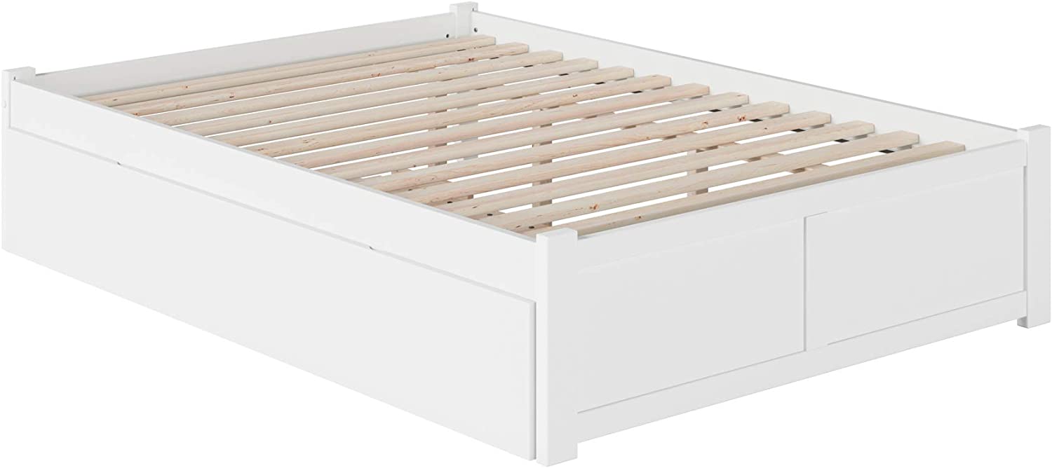 AFI Concord Platform Bed with Flat Panel Footboard and Twin Size Urban Trundle, Full, White