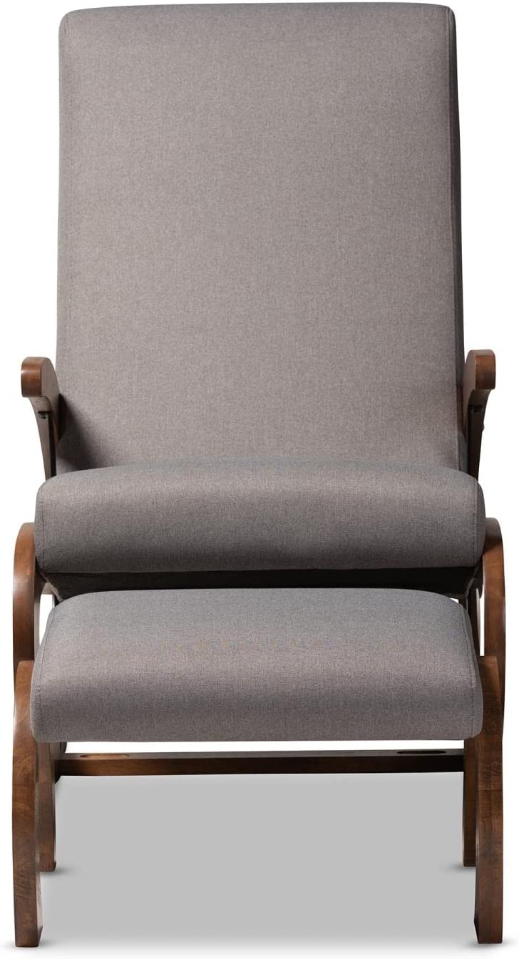 Baxton Studio Kaira Modern and Contemporary 2-Piece Gray Fabric Upholstered and Walnut-Finished Wood Rocking Chair and Ottoman Set