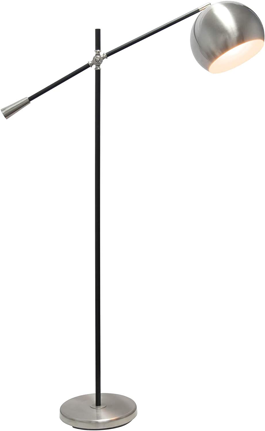 Lalia Home Decorative Black Matte Swivel Floor Lamp with Inner White Dome Shade, Brushed Nickel