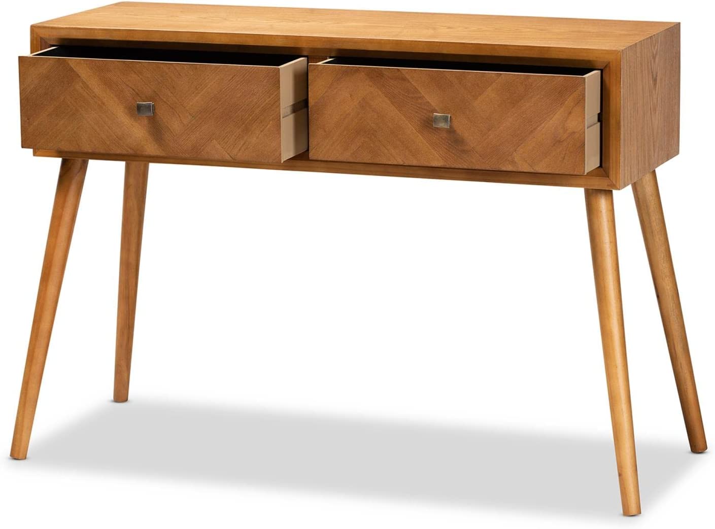 Baxton Studio Mae Mid-Century Modern Natural Brown Finished Wood 2-Drawer Console Table