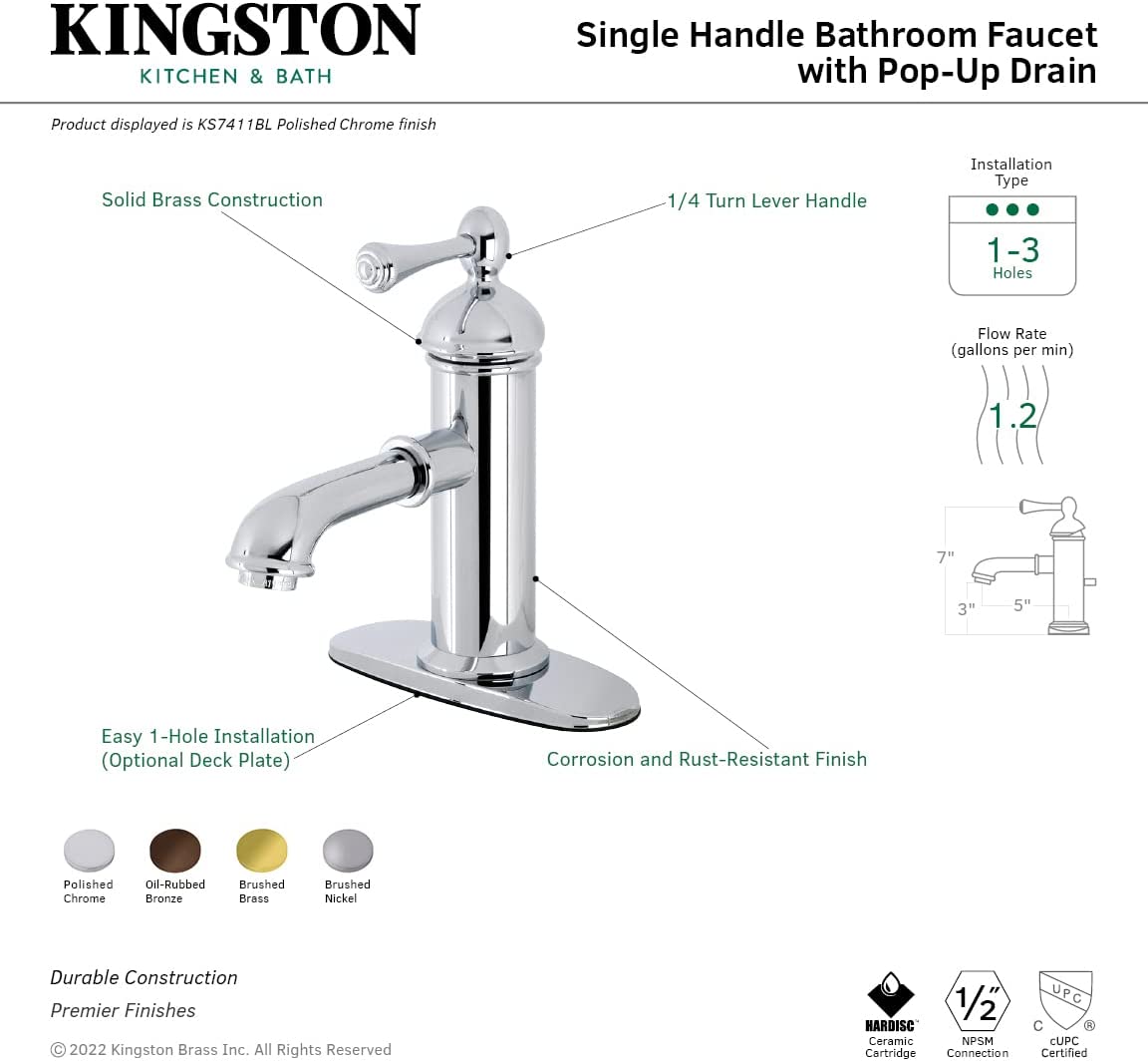 Kingston Brass KS7417BL Paris Bathroom Faucet, Brushed Brass