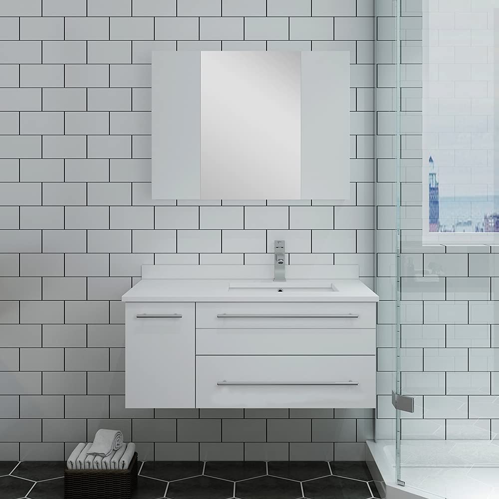 Fresca Lucera 36&#34; Gray Wall Hung Undermount Sink Modern Bathroom Vanity w/Medicine Cabinet - Left Version