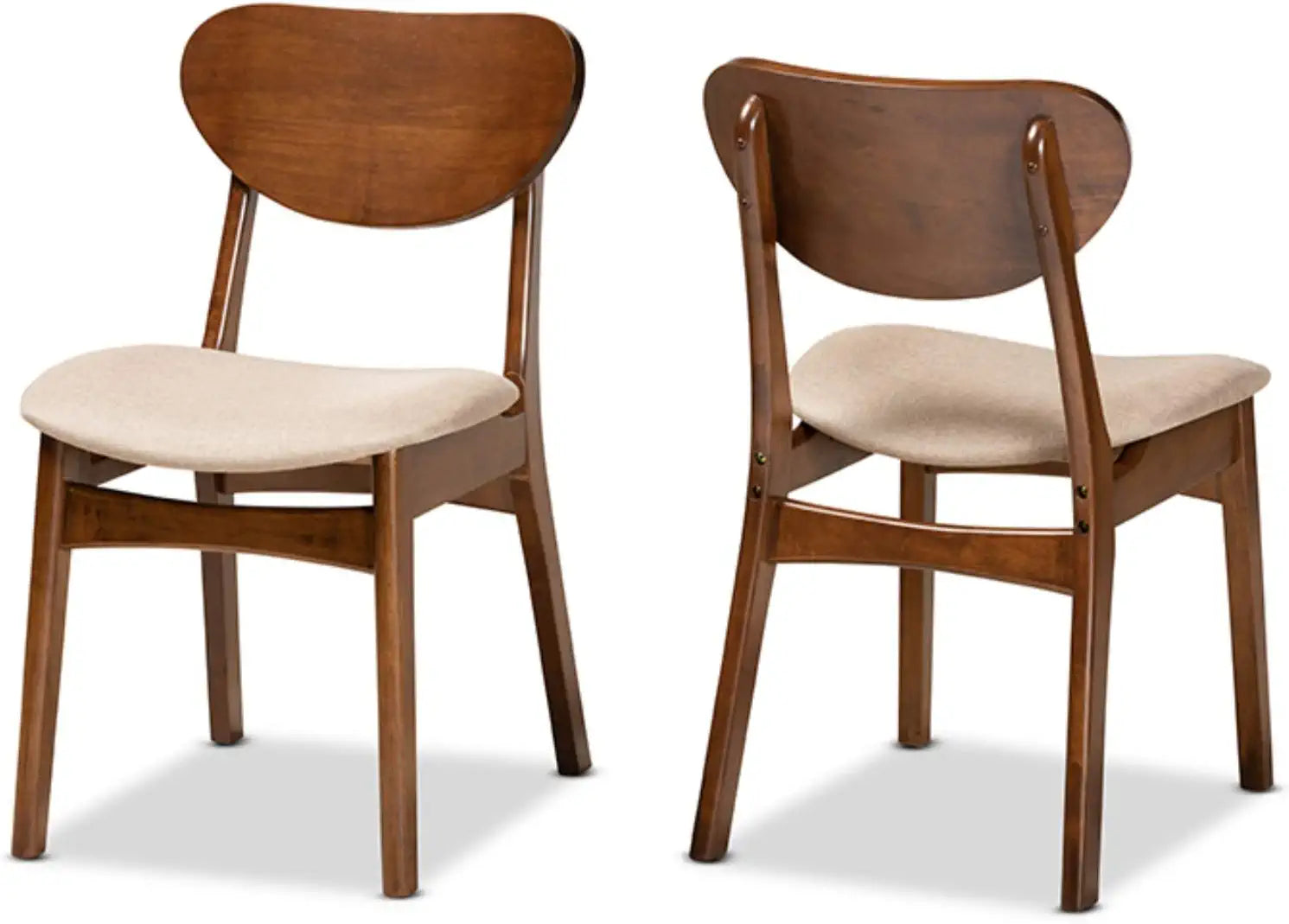 Baxton Studio Katya Mid-Century Modern Sand Fabric Upholstered and Walnut Brown Finished Wood 2-Piece Dining Chair Set