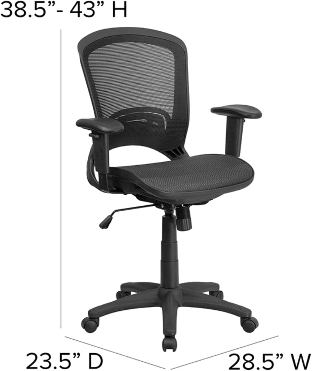 Flash Furniture Mid-Back Transparent Black Mesh Executive Swivel Office Chair with Adjustable Arms