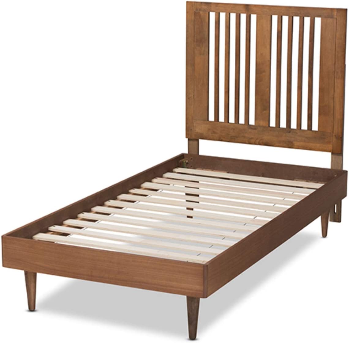 Baxton Studio Kioshi Mid-Century Modern Transitional Ash Walnut Finished Wood Twin Size Platform Bed