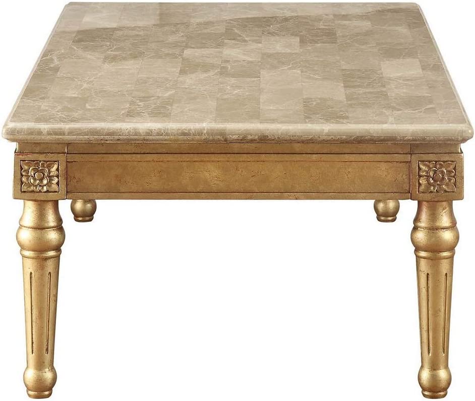 Acme Daesha Rectangular Marble Top Coffee Table in Antique Gold