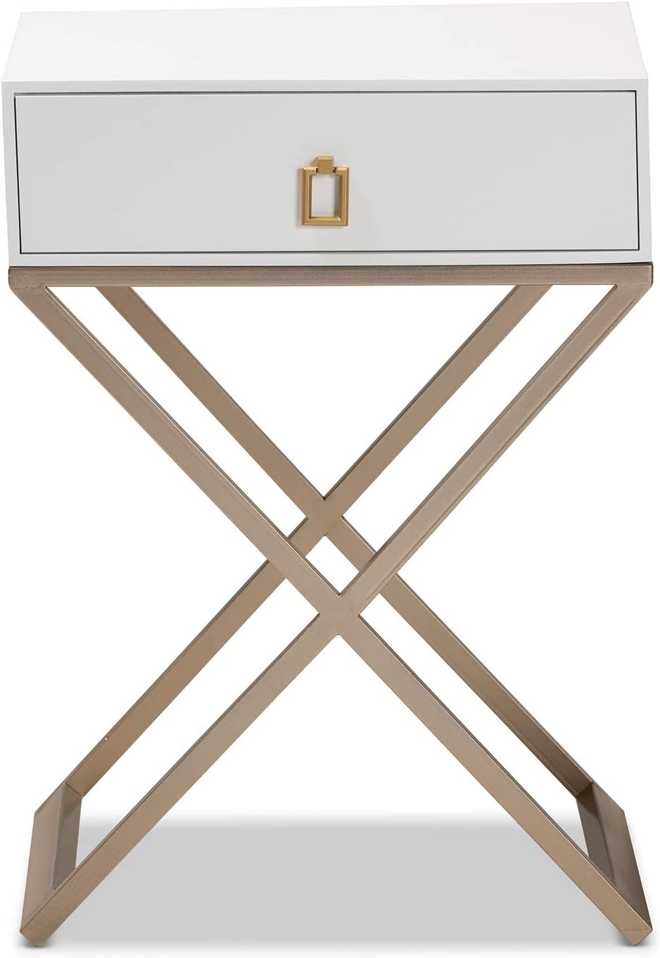 Baxton Studio Patricia Modern and Contemporary White Finished Wood and Brass-Tone Metal 1-Drawer Nightstand