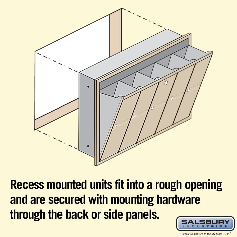 Salsbury Industries 3505SRP Recessed Mounted Vertical Mailbox with Master Commercial Lock, Private Access and 5 Doors, Sandstone