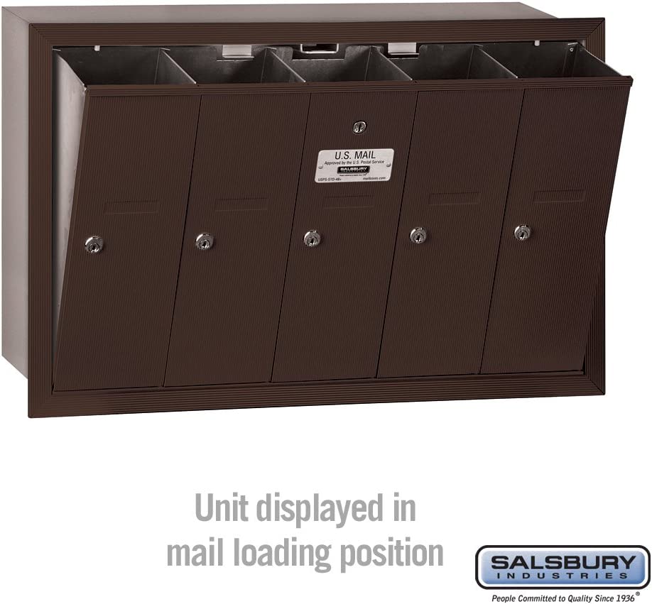 Salsbury Industries 3505ZRU Recessed Mounted Vertical Mailbox for use with USPS Lock, 5 Doors, Bronze