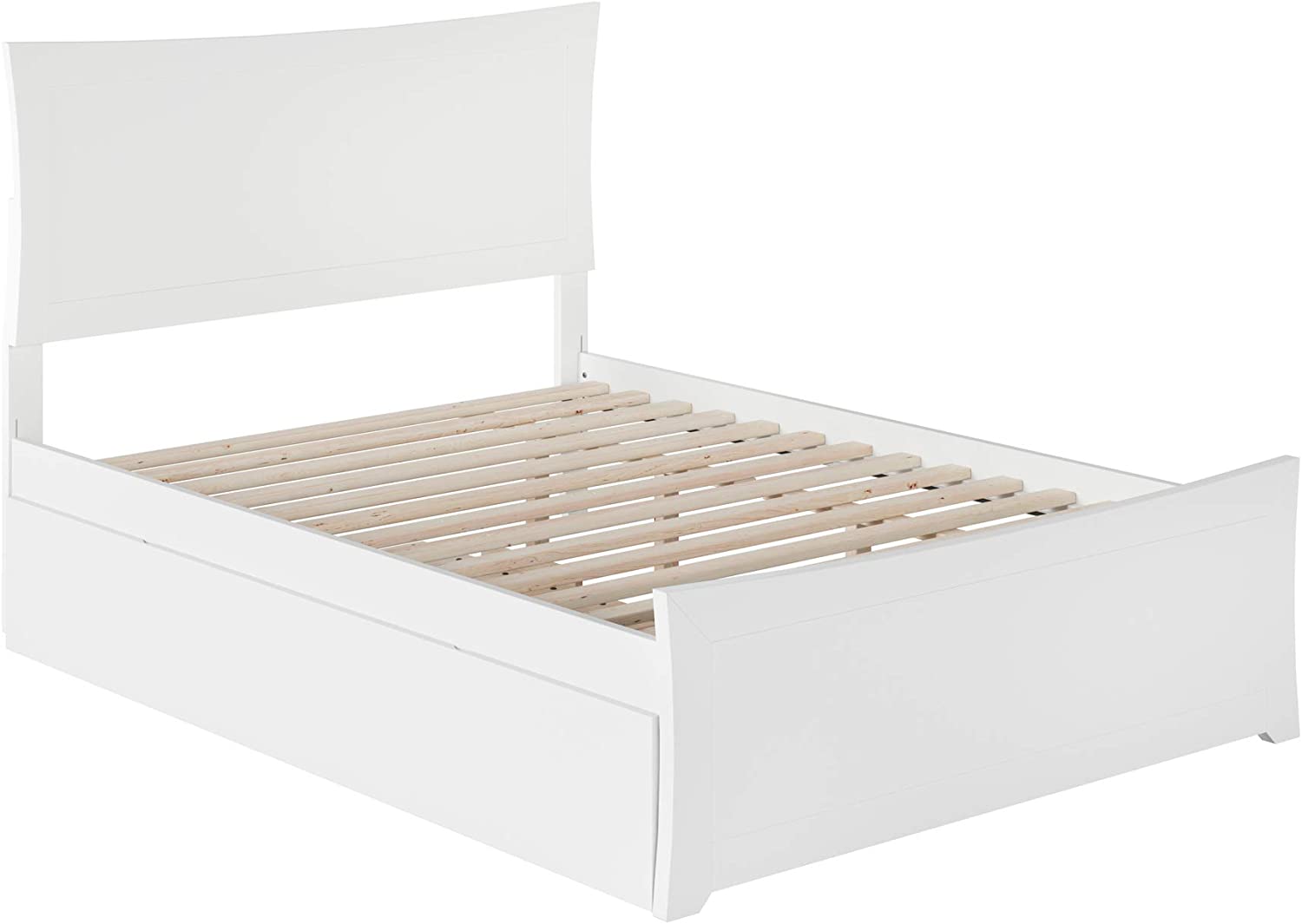 Metro Full Platform Bed with Matching Footboard and Turbo Charger with Twin Size Urban Trundle in White