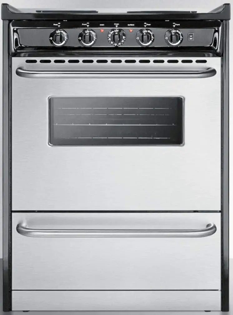 Professional Series TEM610BRWY 24&#34; Slide-In Electric Range with 4 Coil Elements 2.9 cu. ft. Oven Capacity Storage Drawer Oven Window and Tower Bar Handles in Stainless Steel