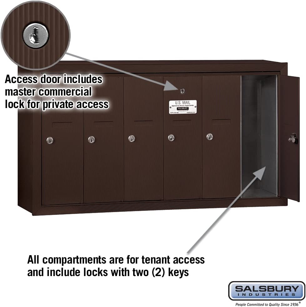 Salsbury Industries 3506ZSP Surface Mounted Vertical Mailbox with Master Commercial Lock, Private Access and 6 Doors, Bronze