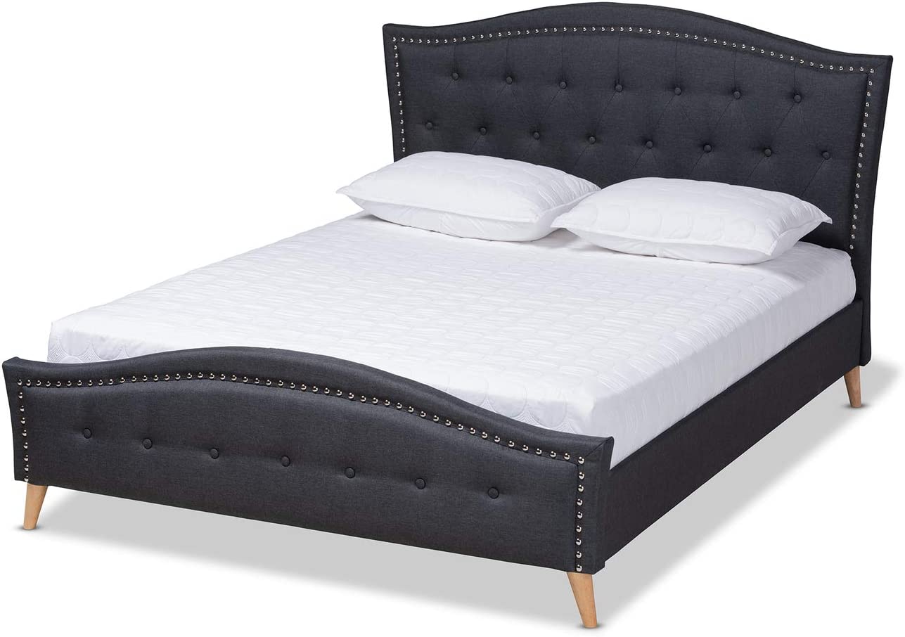 Baxton Studio Felisa Modern and Contemporary Charcoal Grey Fabric Upholstered and Button Tufted King Size Platform Bed