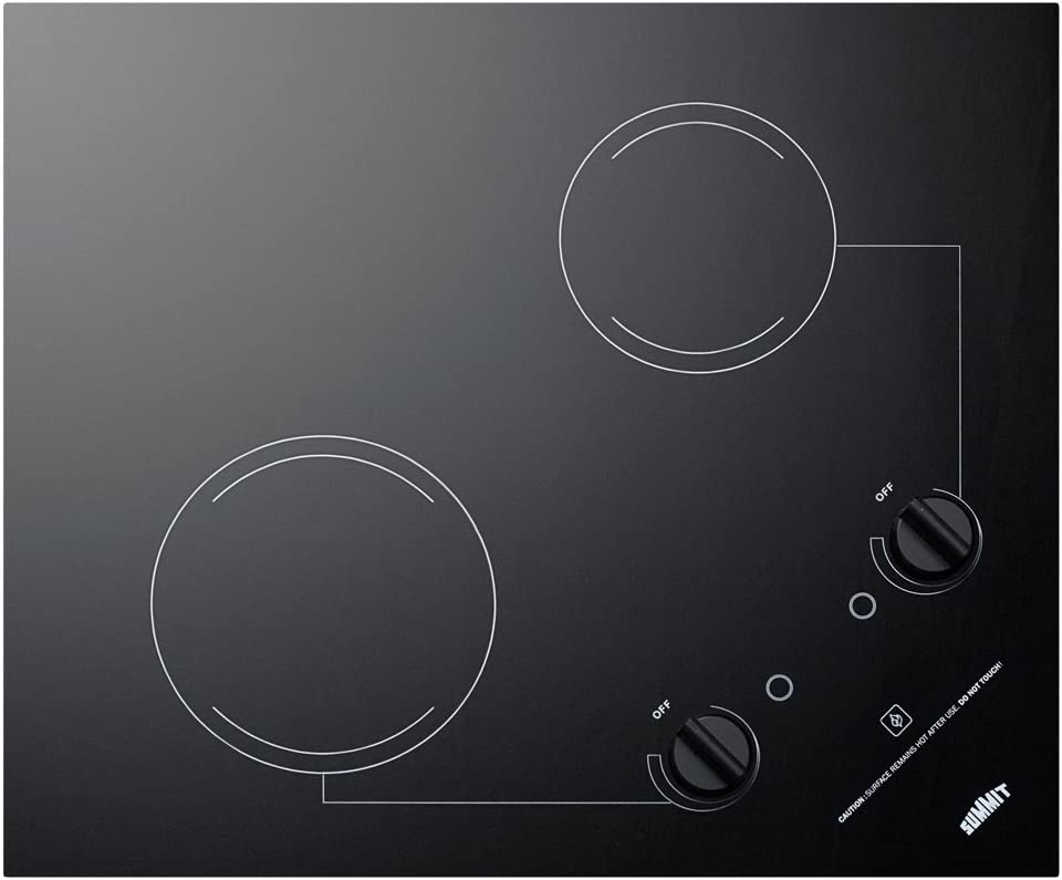 Summit CR2B121 115V 2-Burner 21&#34; Radiant Cooktop For Portrait or Landscape Installation In 20&#34; x 16&#34; Cutouts, Black