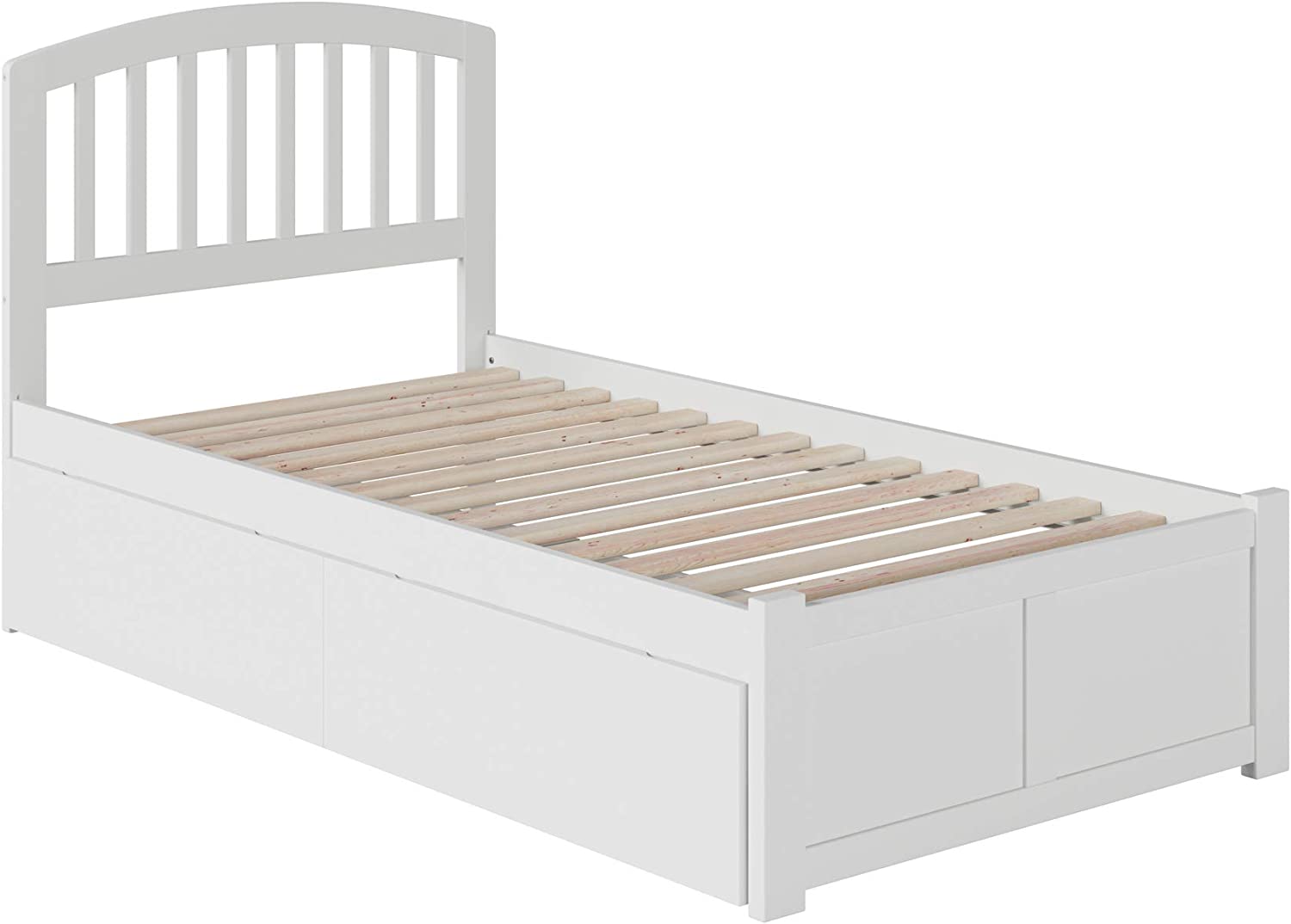 Richmond Twin Extra Long Platform Bed with Flat Panel Footboard and Turbo Charger with Urban Bed Drawers in White