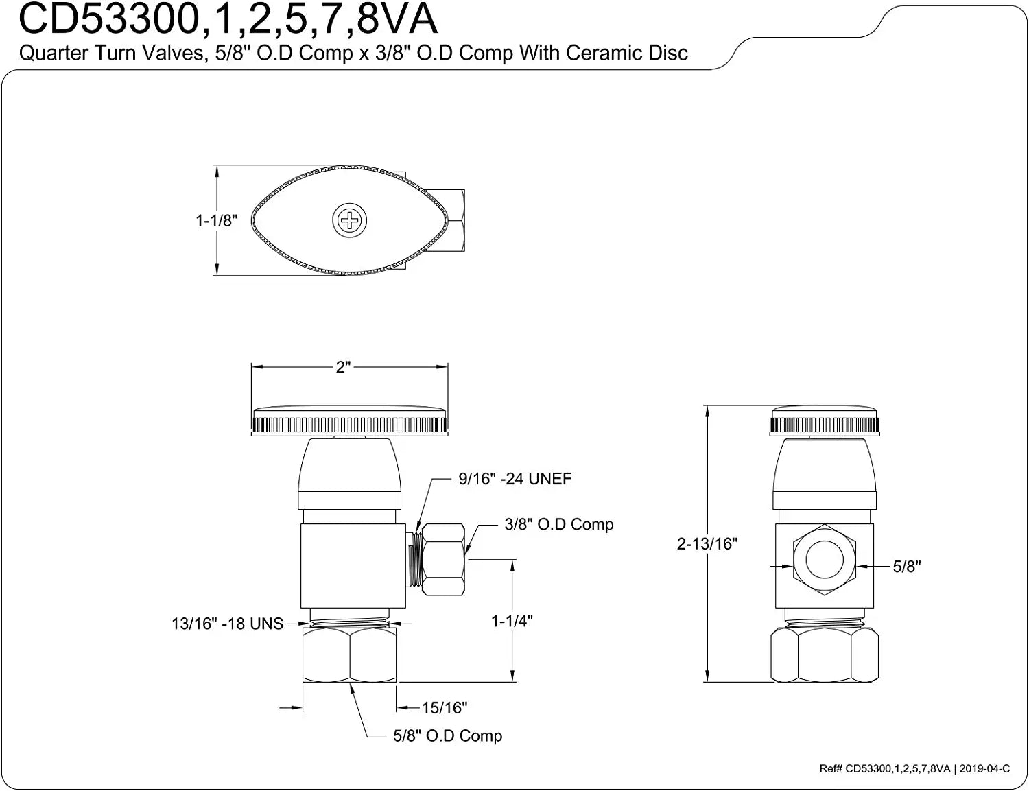 Kingston Brass CD53302VA Americana 5/8&#34; x 3/8&#34; O.D Anti-Seize Deluxe Quarter Turn Ceramic Hardisc Cartridge Angle Stop, Polished Brass