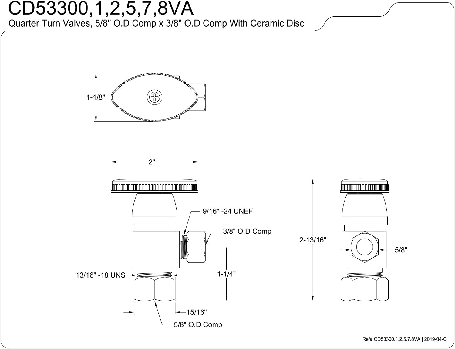 Kingston Brass CD53308VA Americana 5/8&#34; x 3/8&#34; O.D Anti-Seize Deluxe Quarter Turn Ceramic Hardisc Cartridge Angle Stop, Brushed Nickel