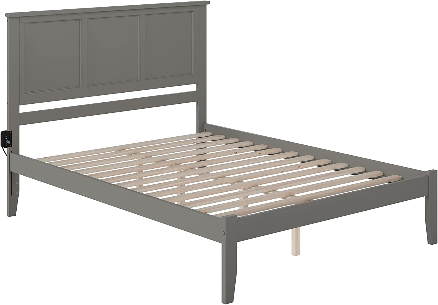 AFI Madison Platform Bed with Open Footboard and Turbo Charger, Queen, Grey