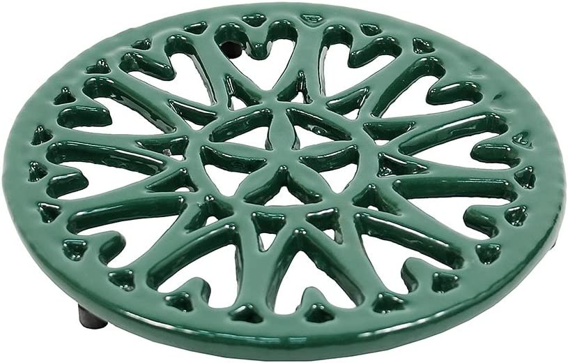 Minuteman International Sunburst, Green woodstove Tabletop cast Iron Trivet, 7&#34; Diameter