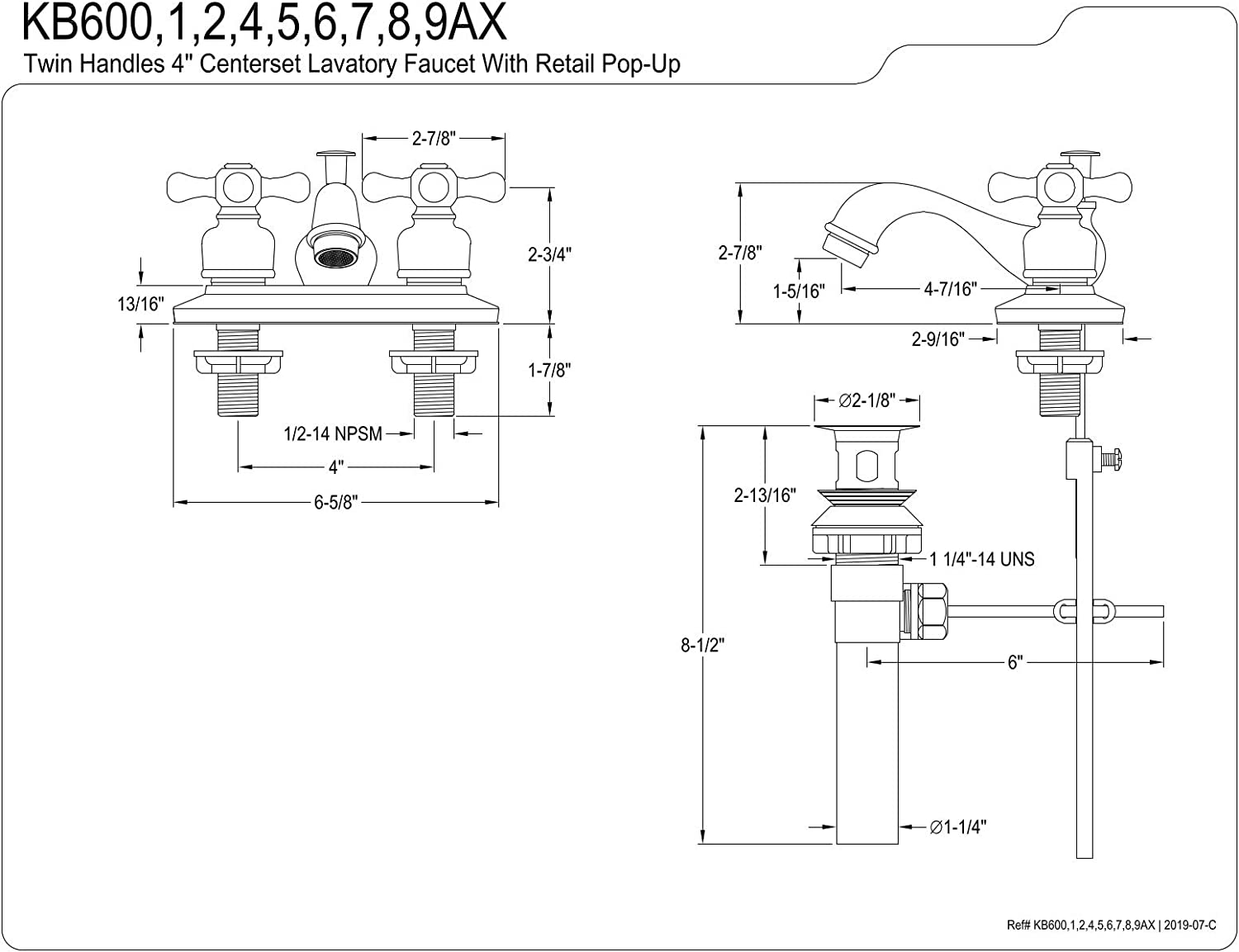 Kingston Brass KB606AX Restoration 4&#34; Centerset Bathroom Faucet, Antique Copper