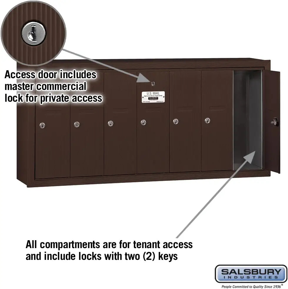 Salsbury Industries 3507ZSP Surface Mounted Vertical Mailbox with Master Commercial Lock, Private Access and 7 Doors, Bronze